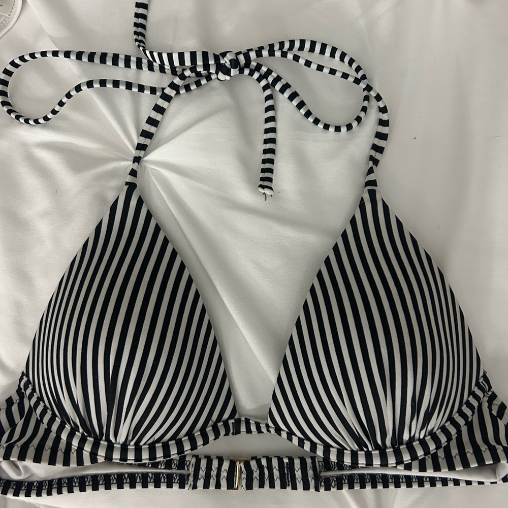 Shade & Shore Black and White Striped Bikini Top